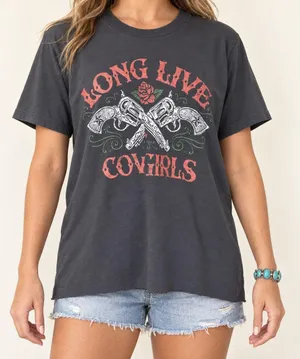 Long Live Cowgirls Western Graphic Tee Charcoal Gray M/L Rodeo Country thumbnail 1