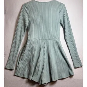 Urban Outfitters Ribbed Long Sleeve Wrap Romper Sage Green Small thumbnail 4