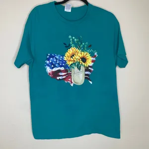 Delta Pro Weight Vintage Teal USA Sunflower Home Graphic Tee T Shirt Sz Large thumbnail 6