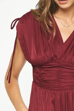 Entro Sleeveless Satin Maxi Dress Wine Red Garnet thumbnail 4