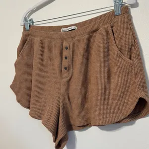 Abercrombie & Fitch Waffle Knit Shorts Size Large Tan Brown Cozy Lounge thumbnail 4