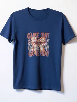 Hanes Game Day Football Bow Graphic Tee Navy Blue Large thumbnail 1