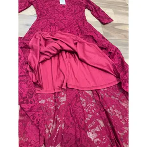 Anette NWT Small Red Wine Lace Dress High Low Hem Sheer Sleeves Lined thumbnail 9