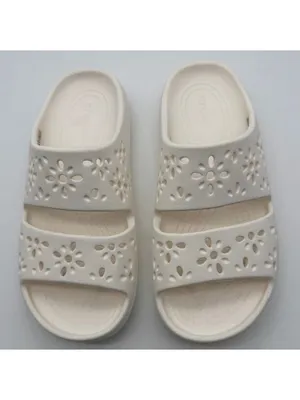 Crocs Classic Floral Cutout Sandals 210966 White Slip On Slide Men's 5 Women's 7 thumbnail 2