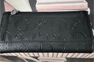 GUESS Black Embossed Logo Foldover Wallet with Silver Lettering thumbnail 1