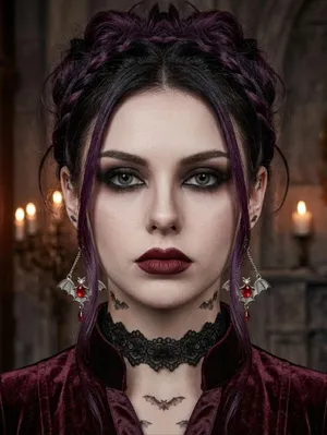 Gothic Bat Wing Vibrant Red Synthetic Gemstone Drop Earrings‎ Silver Plated thumbnail 4