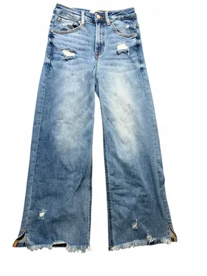 Risen Ladies High Rise Crop Wide Leg Frayed Hem Size 1/25 thumbnail 1