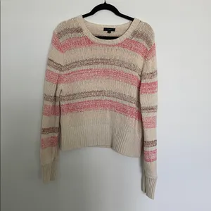 J. Crew Bouclé crewneck sweater in wide stripe (Sz L) Red Striped thumbnail 2
