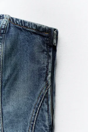 NEW‼️ CORSET STYLE DENIM TOP TRF Size S thumbnail 7