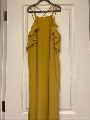 Forever 21 Contemporary Mustard Yellow Maxi Dress Ruffle Summer Wedding Guest thumbnail 2