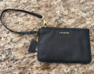 Coach Small Black Glitter Wristlet Pouch with Gold Logo thumbnail 1