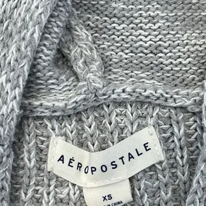Aeropostale Womens XS Hooded Cropped Sweater Gray Knit V Neck Relaxed Cozy thumbnail 7