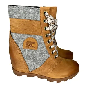 Sorel Lexie Wedge Boots‎ Leather Camel Brown Waterproof Women’s Size 10 thumbnail 1