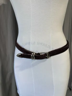 Perry Ellis Portfolio Belt Mens 40 Brown Braided Leather Silver Buckle Preppy thumbnail 6