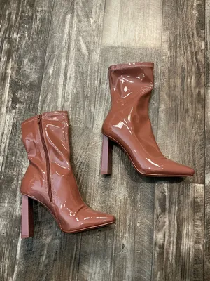 Aldo Glossy Mid-Calf Block Heel Boots in Chestnut Pink Size 6.5 thumbnail 6