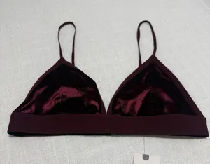 Anthropologie Burgundy Plum Velvet Triangle Spaghetti Strap Unlined Bralette NWT thumbnail 1