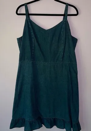 Old Navy Size XL Dark Chambray Denim Mini Dress Babydoll Ruffle Casual Soft Girl thumbnail 1