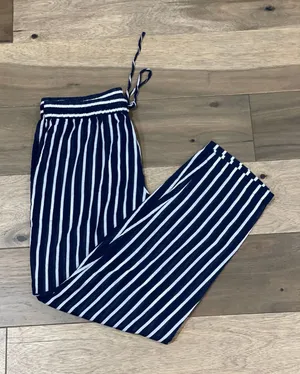 J.Crew Navy & White Striped Wide‑Leg Cotton Pants with Drawstring Waist Size M thumbnail 1