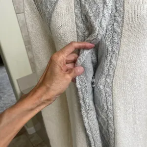 prAna Angelica Women Cream Grey Cable Knit Mock Neck Cardigan Sweater‎ Sz small thumbnail 3