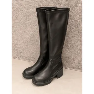 Steve Madden Women Knee High Boots 10 Black Faux Leather Lug Sole Platform Heel thumbnail 2