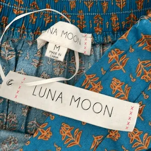 Luna Moon Tiered Maxi Skirt Teal Orange Floral Lace Trim Boho Festival‎ Medium thumbnail 8