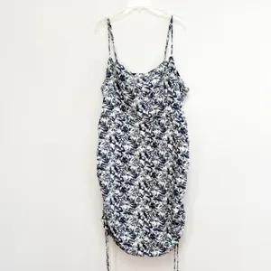 Abercrombie & Fitch Ruched Floral Side Tie Mini Dress White Blue XL Tall thumbnail 2