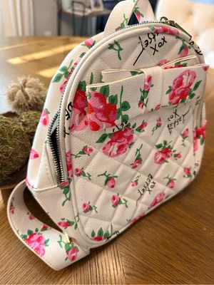 Betsey Johnson Floral Mini Backpack White Pink Roses Bow Purse thumbnail 3