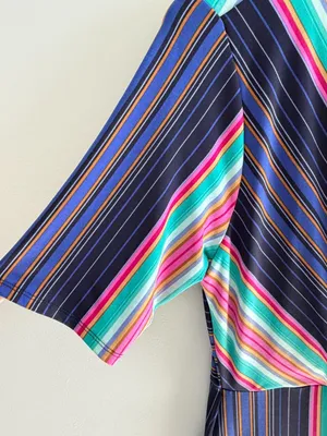 Chaus Women Striped Faux Wrap Midi Dress Large Multi Color Retro Preppy Top thumbnail 9