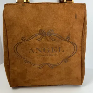 Victoria's Secret Angel Brown Faux Suede‎ Tote Bag Trellis Lining Vintage Y2k thumbnail 7