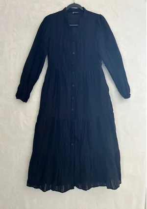 PrettyGarden Black Cotton Tiered Maxi Dress‎ Long Sleeve Button Down Small 4493 thumbnail 1