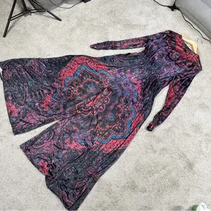 Free People Women’s Giselle Velvet Jumpsuit V-Neck Wide Leg Fairy Dark Combo L thumbnail 8