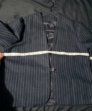 Women's Navy Pinstripe One-Button Blazer, Lined, Long Sleeve, Classic Business thumbnail 7