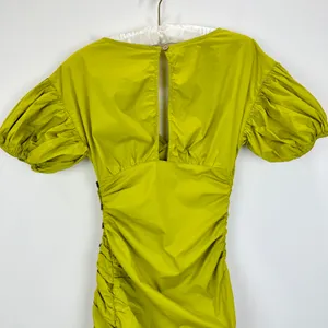 Free People Tastemaker Mini Dress Cotton Ruched Pleated Puff Sleeve Green XS thumbnail 14
