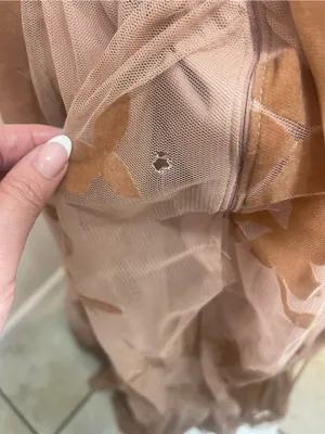 Luxxel Dusty Rose and Tan Floral Tulle Prom Dress thumbnail 2