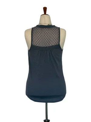 Meadow Rue Anthropologie Sz M Gray Sleeveless Blouse Crochet Lace Trim Cotton Top⁠ thumbnail 5