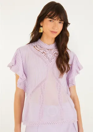 Farm Rio Lilac Lace Ruffled Blouse S thumbnail 1
