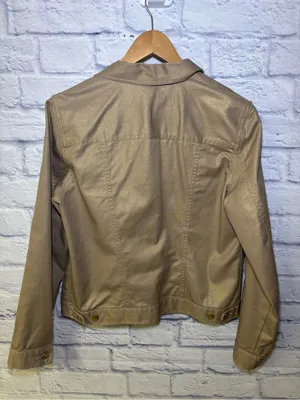 Lauren Jeans Co Ralph Lauren Women's Demin Gold Metallic Button Up Jacket Sz L thumbnail 13