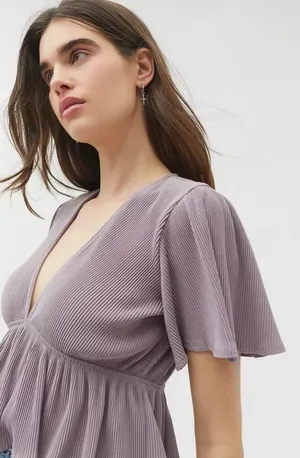 Urban Outfitters Rori Ribbed Plunging Babydoll Top thumbnail 1
