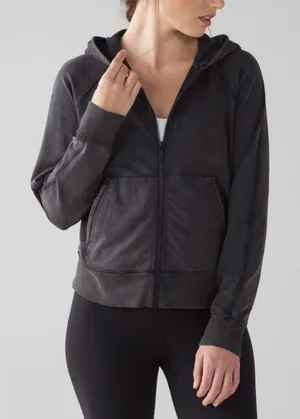 Lululemon Women’s Loop Zip Up Hoodie Acid‎ Rubber Dye Black Size L thumbnail 1