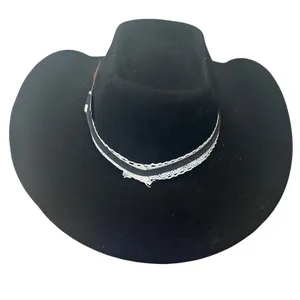 Black Felt Cowboy Hat One Size 7 1/2 Western Wool Festival Hatband Cowgirl Vegan thumbnail 3