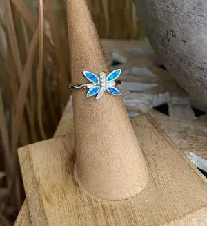 Dragonfly Blue Opal & Cz Sterling Silver Ring 5,6 thumbnail 1