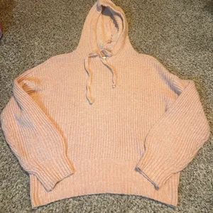NINE WEST Pink Knit Hoodie Sweater Women's Size‎ M Balloon Sleeve Cozy thumbnail 1