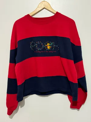 Disney Winnie The Pooh Vintage Sweatshirt Crewneck Striped Red and Blue thumbnail 1