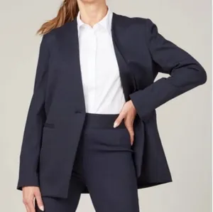 Spanx Perfect Collarless Single Button Blazer Jacket Pinstripe Navy Blue Small thumbnail 1