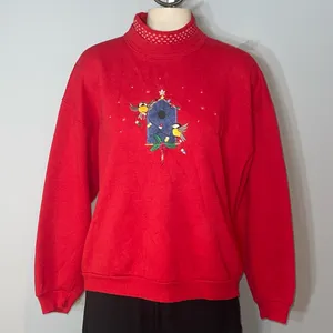 Vintage Morning Sun red birds Christmas lights holiday sweatshirt Medium Petite thumbnail 1