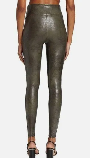 Spanx Faux Leather Croc Shine Leggings Darkened Olive thumbnail 2