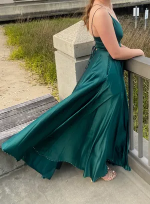 Satin Green Prom Dress thumbnail 7