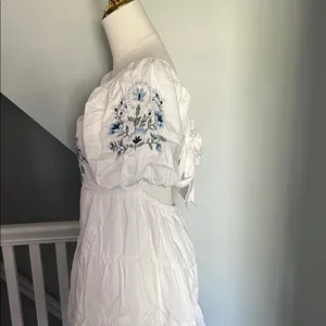 miami White Dress with Blue Floral Embroidery thumbnail 2