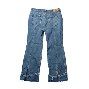 Free People We The Free Old‎ West Slouchy Wide Leg Jeans 33S Blue Raw Hem thumbnail 4