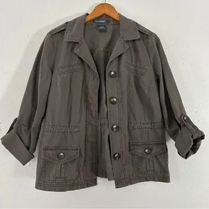 French Cuff Olive Green Military Utility Jacket Casual Medium thumbnail 1